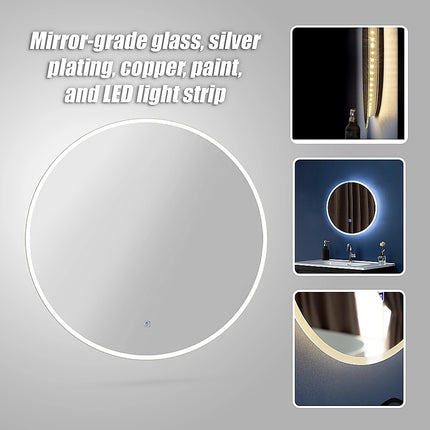 80cm LED Wall Mirror Bathroom Mirrors Light Decor Round.