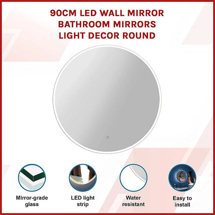90cm LED Wall Mirror Bathroom Mirrors Light Decor Round.