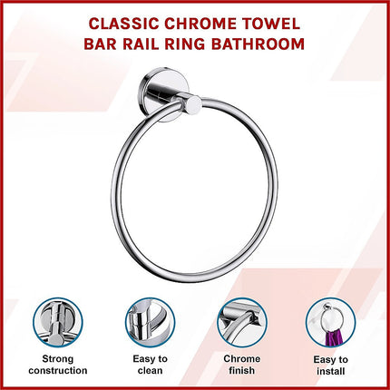 Classic Chrome Towel Bar Rail Ring Bathroom.