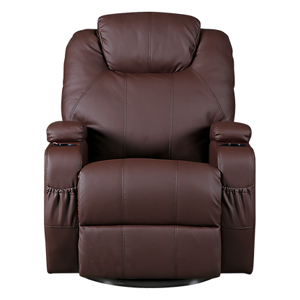 Brown Massage Sofa Chair Recliner 360 Degree Swivel PU Leather Lounge 8 Point Heated.