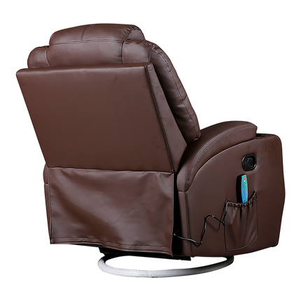 Brown Massage Sofa Chair Recliner 360 Degree Swivel PU Leather Lounge 8 Point Heated.
