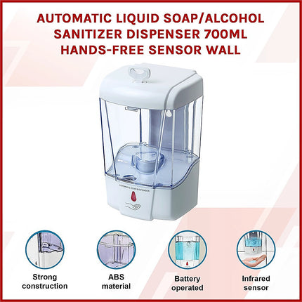Automatic Liquid Soap/Alcohol Sanitizer Dispenser 700ML Hands-Free Sensor Wall.