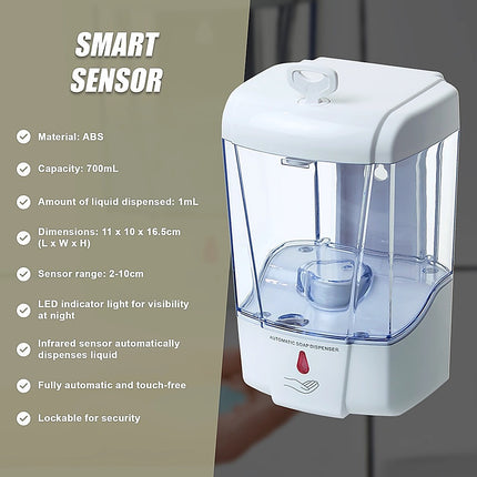 Automatic Liquid Soap/Alcohol Sanitizer Dispenser 700ML Hands-Free Sensor Wall.