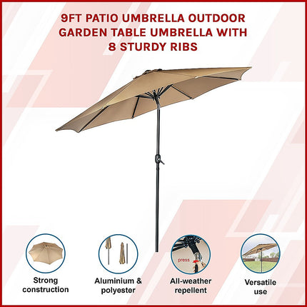 9FT Patio Umbrella Outdoor Garden Table Umbrella with 8 Sturdy Ribs.
