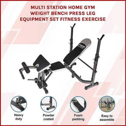 Multi Station Home Gym Weight Bench Press Leg Equipment Set Fitness Exercise.