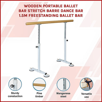 Wooden Portable Ballet Bar Stretch Barre Dance Bar 1.5M Freestanding Ballet Bar.