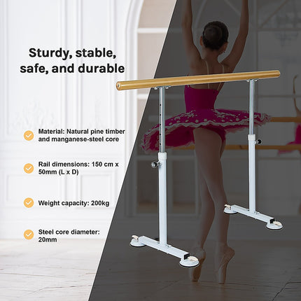 Wooden Portable Ballet Bar Stretch Barre Dance Bar 1.5M Freestanding Ballet Bar.