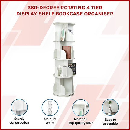 360-degree Rotating 4 Tier Display Shelf Bookcase Organiser.