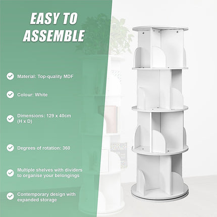 360-degree Rotating 4 Tier Display Shelf Bookcase Organiser.