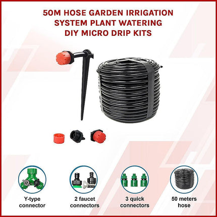 50M Hose Garden Irrigation System Plant Watering DIY Micro Drip Kits.