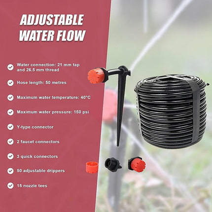 50M Hose Garden Irrigation System Plant Watering DIY Micro Drip Kits.