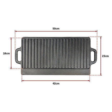 46x22 cm Cast Iron Reversible Griddle Plate BBQ Hob Cooking Grill Pan.