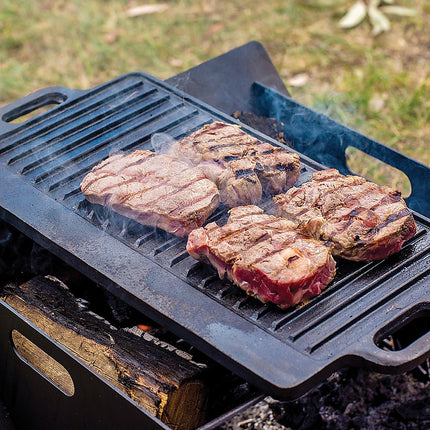46x22 cm Cast Iron Reversible Griddle Plate BBQ Hob Cooking Grill Pan.