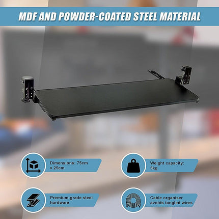Clamp On Keyboard Tray 75cm W x 25cm D Extra Large.