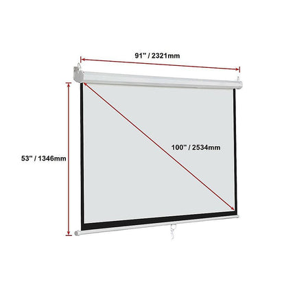 100 Inch 16:9 Manual Pull Down Outdoor Projector Projection Screen Theater Movie.