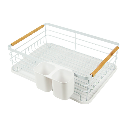 Metal Dish Drying Rack Drainboard Holder Tray Kitchen Plates Cutlery Wood Handle.