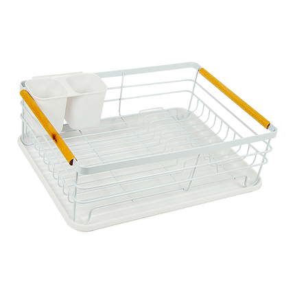 Metal Dish Drying Rack Drainboard Holder Tray Kitchen Plates Cutlery Wood Handle.