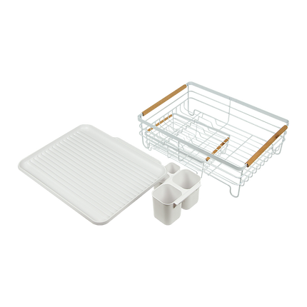Metal Dish Drying Rack Drainboard Holder Tray Kitchen Plates Cutlery Wood Handle.
