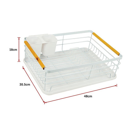 Metal Dish Drying Rack Drainboard Holder Tray Kitchen Plates Cutlery Wood Handle.