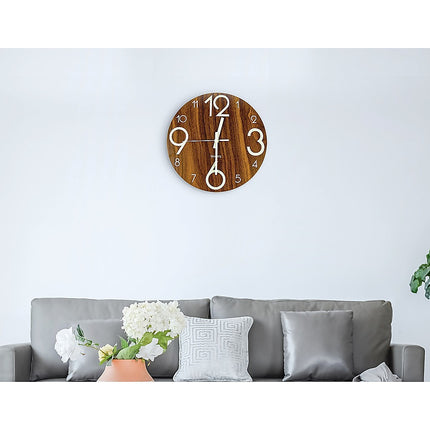 Glow In Dark Wall Clock Luminous Quartz Quiet Wooden Home Decor 30cm.