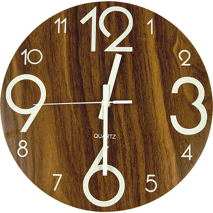 Glow In Dark Wall Clock Luminous Quartz Quiet Wooden Home Decor 30cm.