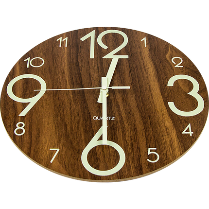 Glow In Dark Wall Clock Luminous Quartz Quiet Wooden Home Decor 30cm.