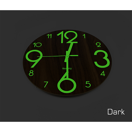 Glow In Dark Wall Clock Luminous Quartz Quiet Wooden Home Decor 30cm.