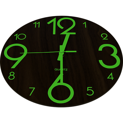 Glow In Dark Wall Clock Luminous Quartz Quiet Wooden Home Decor 30cm.