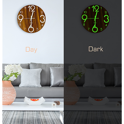 Glow In Dark Wall Clock Luminous Quartz Quiet Wooden Home Decor 30cm.