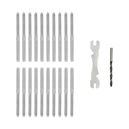 Stainless Steel DIY Rope Balustrade Kit 3.2mm Swage 2 x Lag Screw Term - 10 pack.