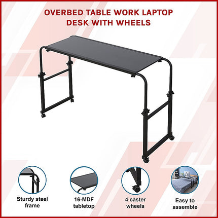 Overbed Table Work Laptop Desk with Wheels.