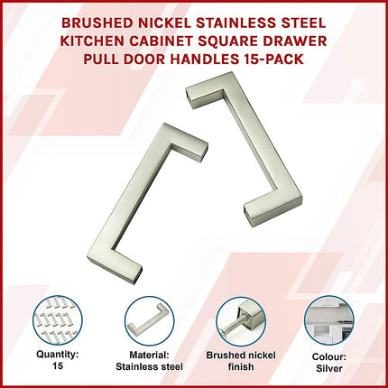 Brushed Nickel Stainless Steel Kitchen Cabinet Square Drawer Pull Door Handles 15-Pack.