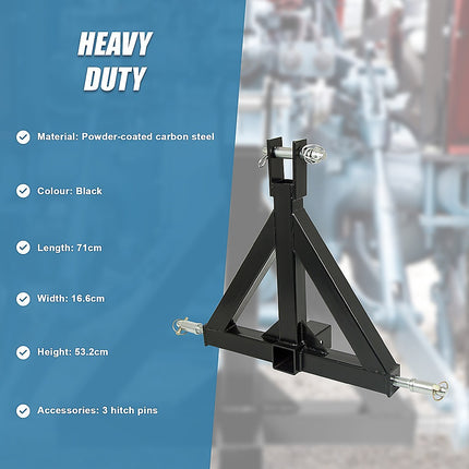 Heavy Duty Steel 3 Point 2" Trailer Hitch Receiver Tow Drawbar For Cat 1 Tractor.