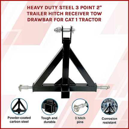 Heavy Duty Steel 3 Point 2" Trailer Hitch Receiver Tow Drawbar For Cat 1 Tractor.