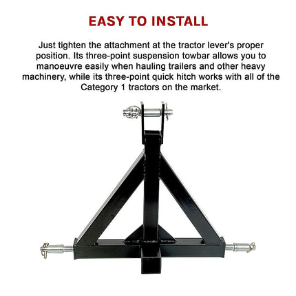 Heavy Duty Steel 3 Point 2" Trailer Hitch Receiver Tow Drawbar For Cat 1 Tractor.