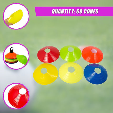 60 Pack Sports Training Discs Markers Cones Soccer AFL Exercise Personal Fitness.