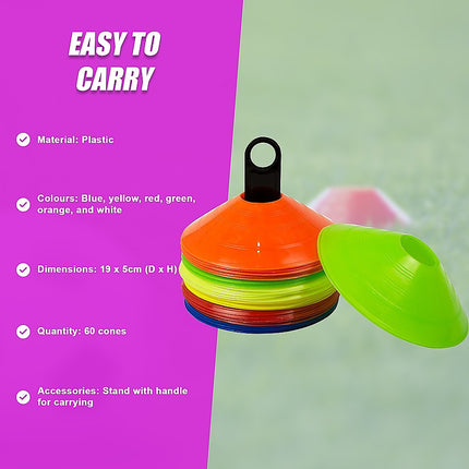 60 Pack Sports Training Discs Markers Cones Soccer AFL Exercise Personal Fitness.