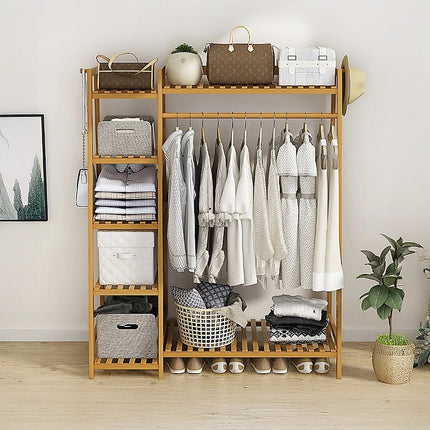 Portable Clothes Rack Coat Garment Stand Bamboo Rail Hanger Airer Closet.