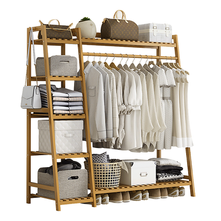Portable Clothes Rack Coat Garment Stand Bamboo Rail Hanger Airer Closet.