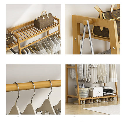 Portable Clothes Rack Coat Garment Stand Bamboo Rail Hanger Airer Closet.