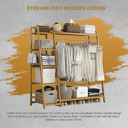 Portable Clothes Rack Coat Garment Stand Bamboo Rail Hanger Airer Closet.