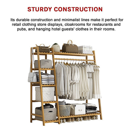 Portable Clothes Rack Coat Garment Stand Bamboo Rail Hanger Airer Closet.