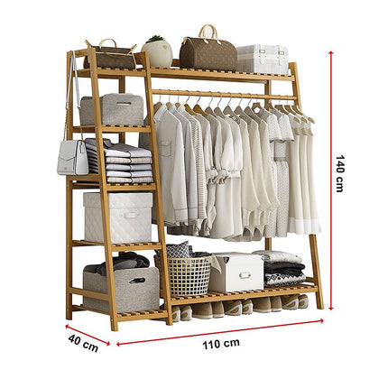 Portable Clothes Rack Coat Garment Stand Bamboo Rail Hanger Airer Closet.