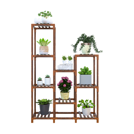 Indoor Outdoor Garden Plant Stand Planter Flower Pot Shelf Wooden Shelving - 9 Shelves.