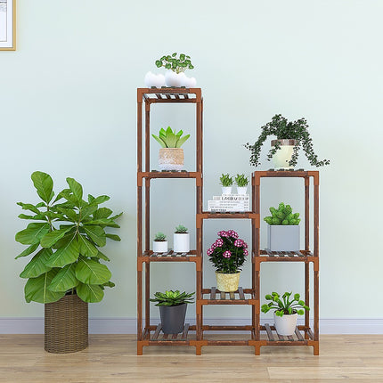 Indoor Outdoor Garden Plant Stand Planter Flower Pot Shelf Wooden Shelving - 9 Shelves.