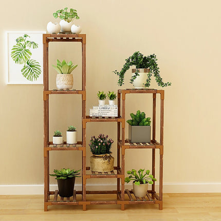 Indoor Outdoor Garden Plant Stand Planter Flower Pot Shelf Wooden Shelving - 9 Shelves.