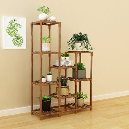 Indoor Outdoor Garden Plant Stand Planter Flower Pot Shelf Wooden Shelving - 9 Shelves.