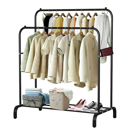 Heavy Metal Double Clothes Rail Hanging Rack Garment Display Stand Storage Shelf.