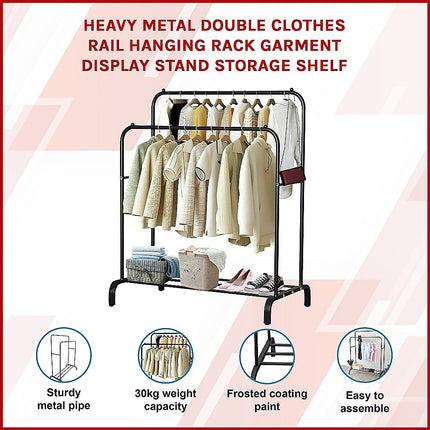 Heavy Metal Double Clothes Rail Hanging Rack Garment Display Stand Storage Shelf.