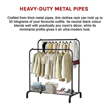Heavy Metal Double Clothes Rail Hanging Rack Garment Display Stand Storage Shelf.